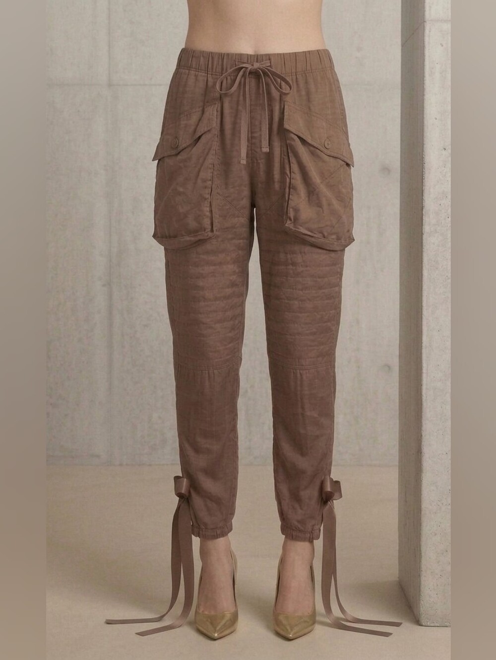 Nicholas K Pants Women’s L Bronze Brown Field Cargo Elastic Waistband Drawstring